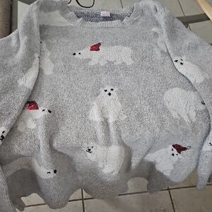Holiday Time Festive Gray V-Neck Sweater with Polar Bears